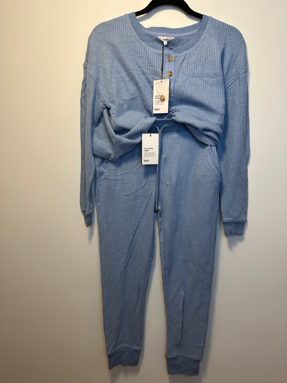 Knix Loungewear Set Waffle Knit Lounge Henley Top & Slim Fit Joggers in Daylight
